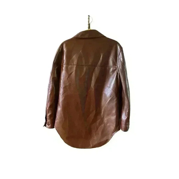 Aritzia Wilfred Ganna vegan brown leather shirt jacket shacket size XXS/XS/S - Picture 6 of 11